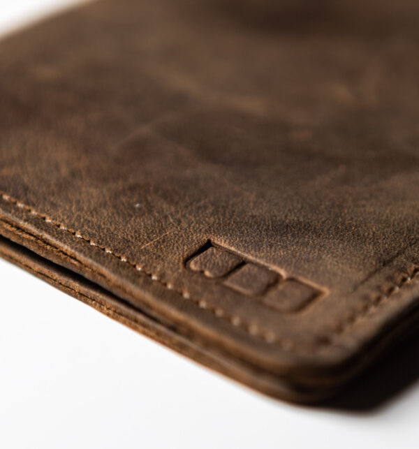 Each leather pocket cover comes stamped with our logo small in the corner